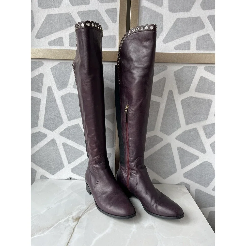 L.K. Bennett Joanne Low Heel Leather Over the Knee Boots Zip Sz 38.5 Us 8 Italy